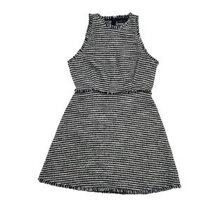 Zara Blue White Striped Sleeveless Tweed Fringe Mini Dress Size Medium Women’s
